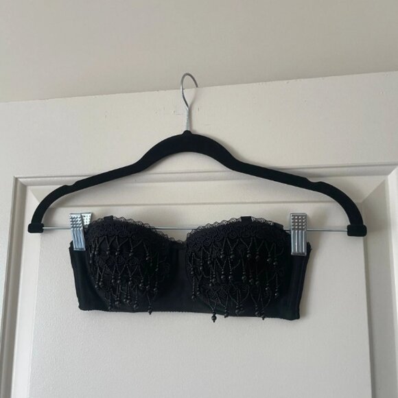 90s Black Beaded Fringe Bustier Bra - Selena Quintanilla Inspired - Picture 3 of 5